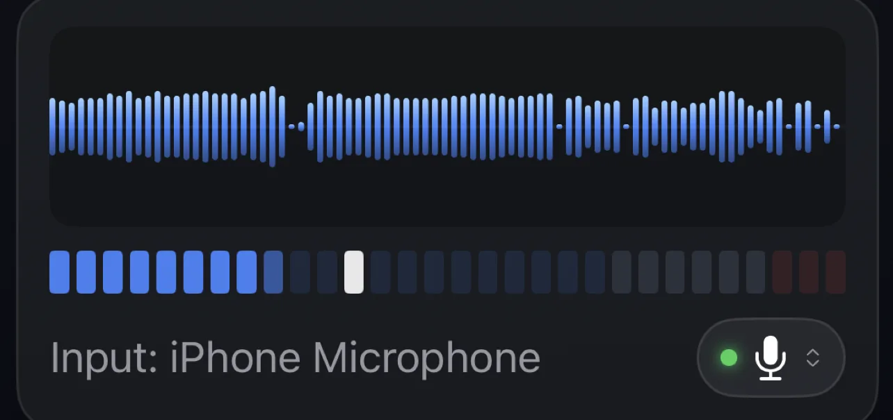 Input source picker in Gig Recorder's record screen