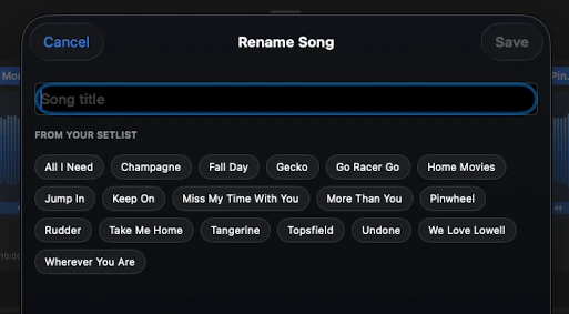 Renaming a song in Gig Recorder from a private setlist