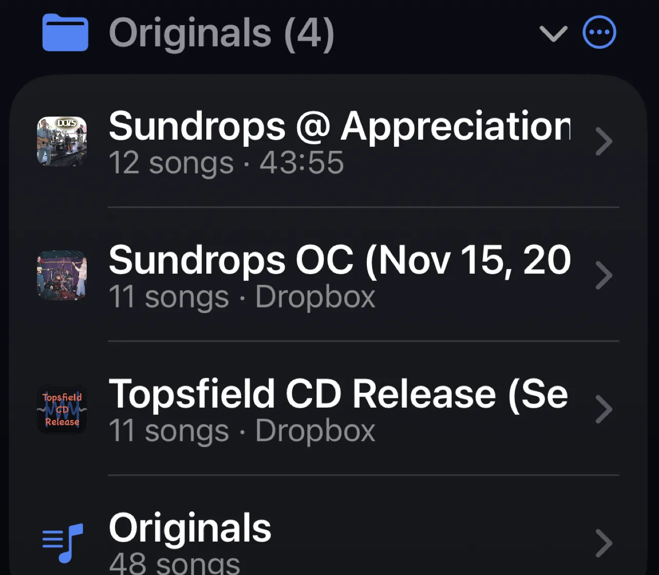 Playlists built from past gigs in Gig Recorder