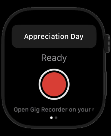 Gig Recorder's Apple Watch app with a record button